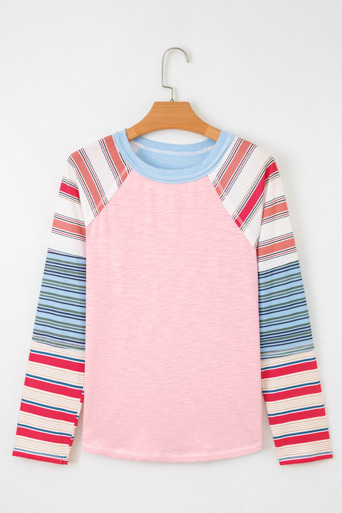 Main Stripe Patchwork Reverse Seam Long Sleeve Top image