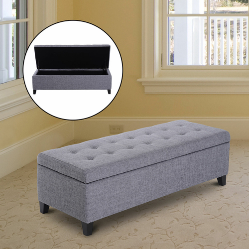 HOMCOM Large 51‚Äù Tufted Linen Fabric Ottoman Storage Bench Wood Feet