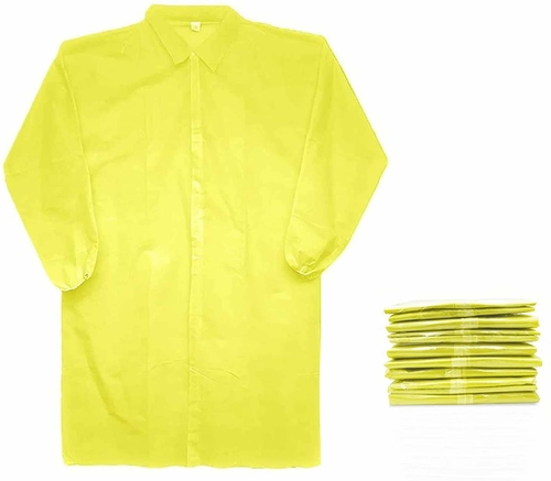 Disposable Lab Coats. Pack of 10 White Polypropylene Work Gowns