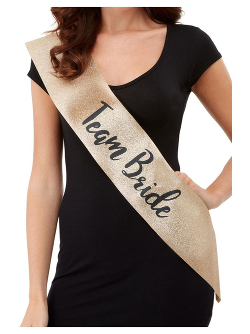 Deluxe Glitter Team Bride Sash - Gold and Black