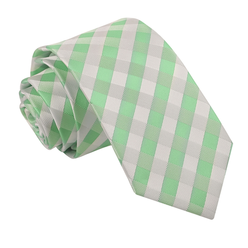 Gingham Check Slim Tie - Mint Green