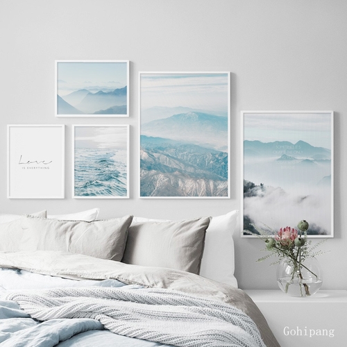 Blue Sky Mountain Sea Fog Quote Landscape Wall Art