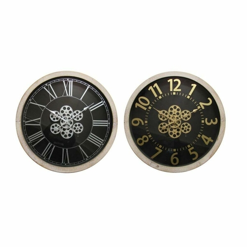 Wall Clock DKD Home Decor Black Golden Silver Crystal MDF Wood 68 x 8
