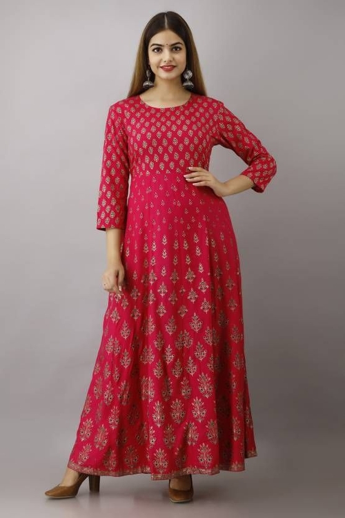 Women Floral Print Viscose Rayon Anarkali Kurta SIZE-4XL COLOR-PINK