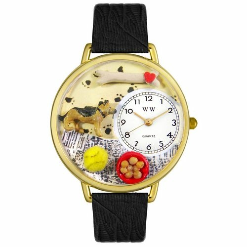 Whimsical Watches G0130040 German Shepherd Black Skin Leather And Gold