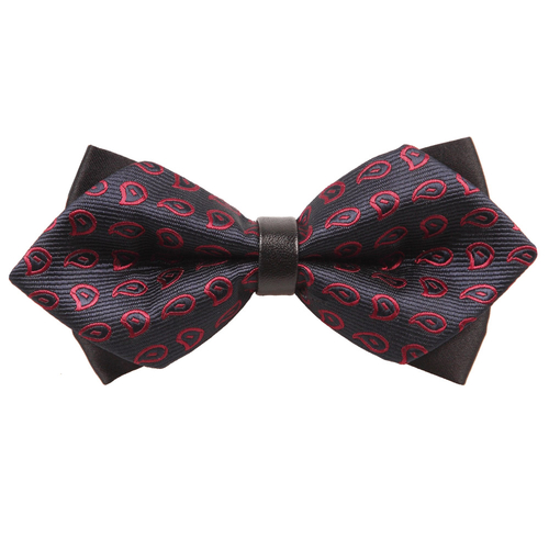 Diamond Tip Pre-Tied Bow Tie - Red Leaf Black