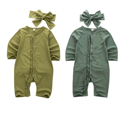0 12M Toddler Baby Girl Rompers Headband 2PCS Long