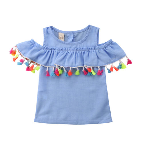Kids Baby Girl White Blue Outfit Shirt Off