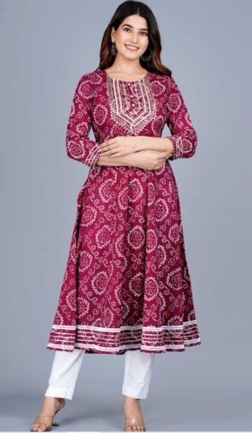 Printed Cotton Aline Kurta (SIZE-M) (COLOR-MAROON)