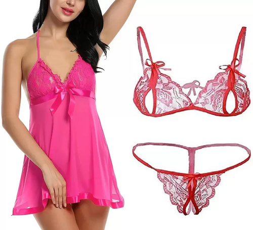 Women's Bra & Panty Set Self Design Pink, Red Lingerie Set (Size 36)
