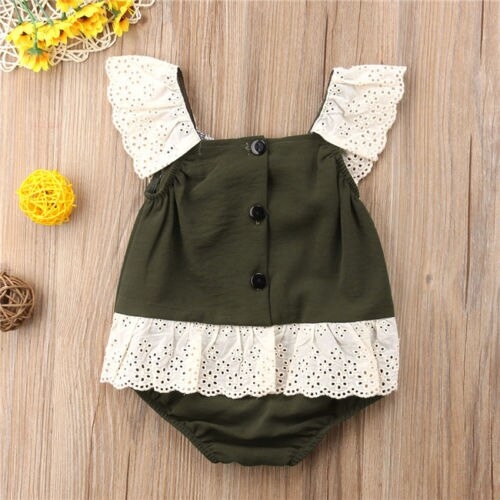 Infant Baby Girl Kids Jumpsuit Bodysuit Lace Rim