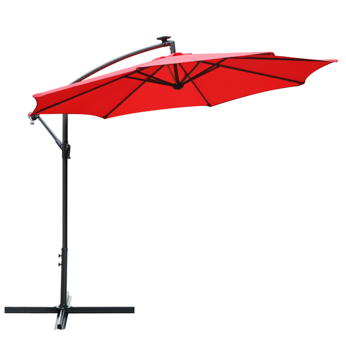 Outsunny 10ft Cantilever Solar Hanging Offset Umbrella LED Lights