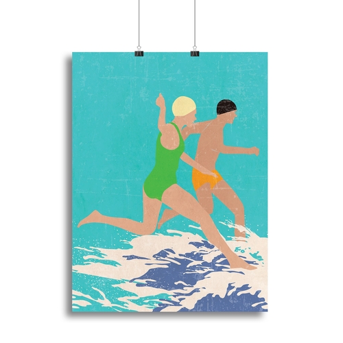Running Swimmers blue Canvas Print or Poster