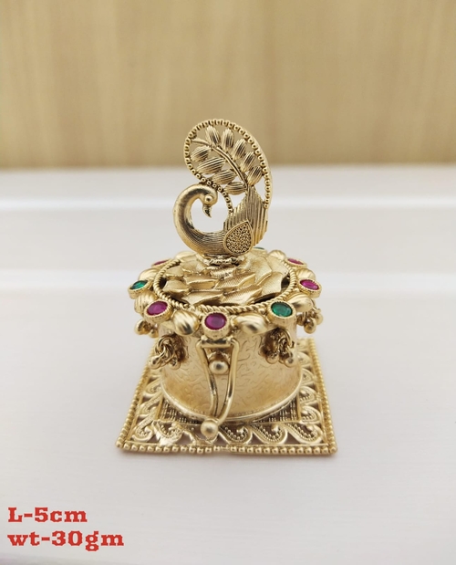 Kum Kum Box Copper Peacock Desiign Traditional Indian Tikka Container