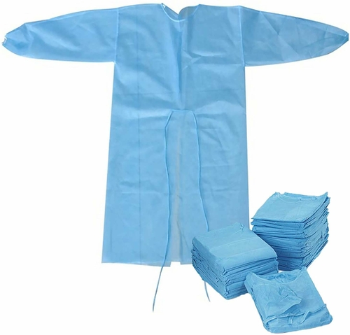 Disposable Gowns 51" Long. Pack of 10 Blue Polypropylene 50gsm Frocks.