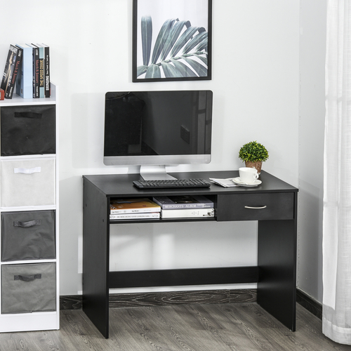 HOMCOM Modern Wooden Computer Study Desk with Drawer & Storage Shelf