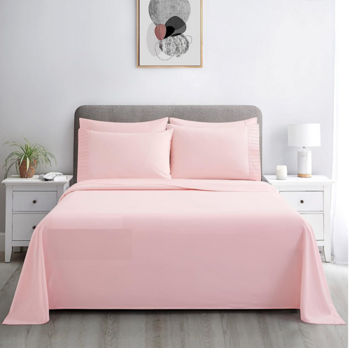 Cotton Queen Size Solid Bedsheet (Size-QUEEN SIZE) (Color-LIGHT PINK)