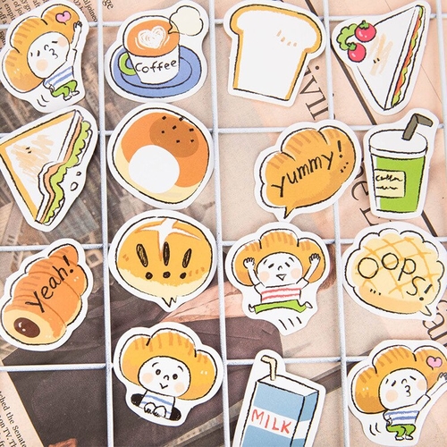 45PCS/ PACK Cute Bread Sticker Marker