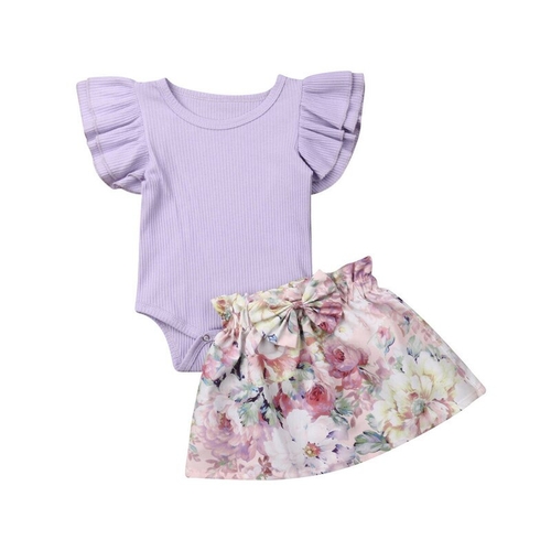 2PCs Newborn Baby Girl Floral Jumpsuit Romper