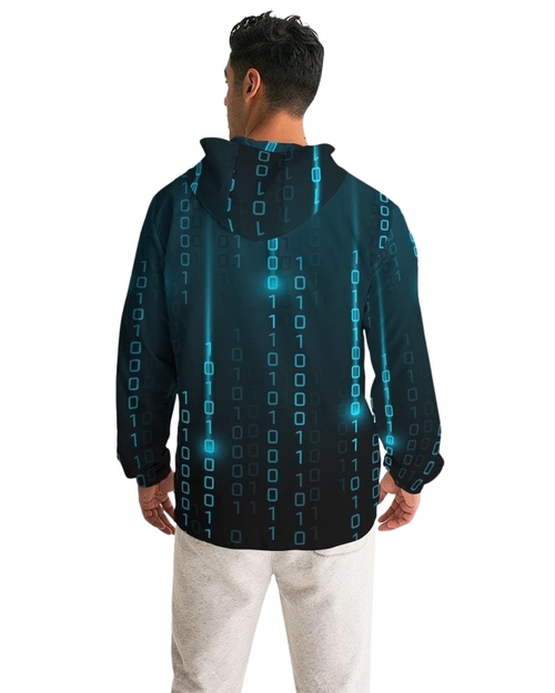 Mens Hooded Windbreaker - Blue Water Resistant Jacket - Jjxg0x