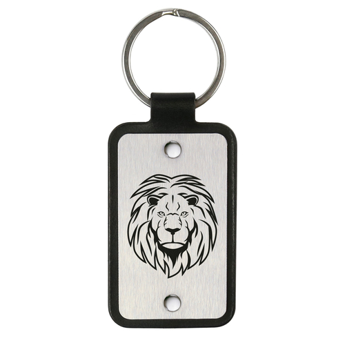 Leather keychain with stainless steel plate – Lion