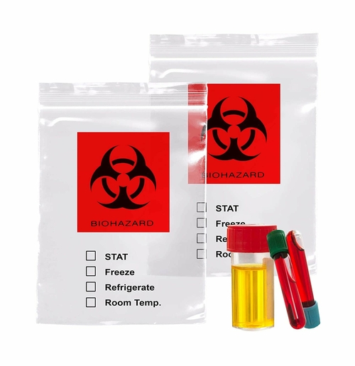 Pack of 100 Biohazard 3 Wall Specimen Bags 8 x 10. Zipper Biohazard