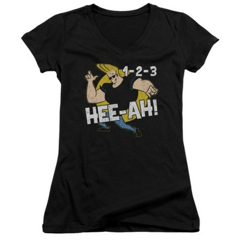 Trevco Johnny Bravo-123 - Junior V-Neck Tee - Black, Small