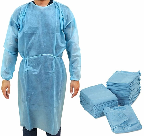 Disposable Gowns 45". Pack of 120 Blue Robes X-Large. 35gsm