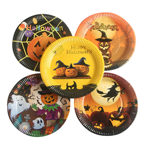 10PCS Halloween Disposable Dishes Pumpkin Paper