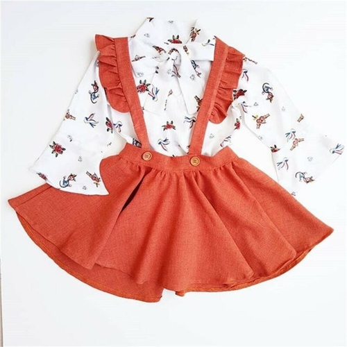 2PCS Set Princess Girls Long Sleeve Flower Bowknot
