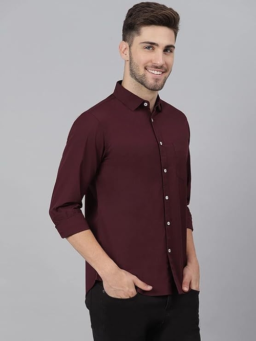 Men's Solid Slim Fit Cotton Casual Shirt MAROON S