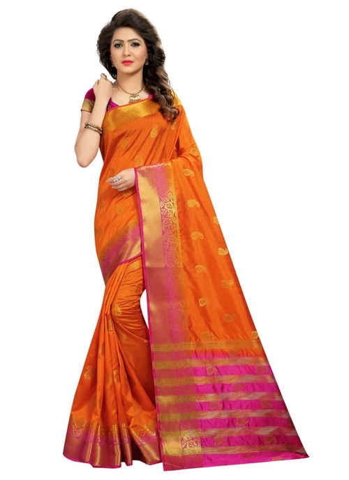 Generic Women's Nylon Silk Saree with Blouse