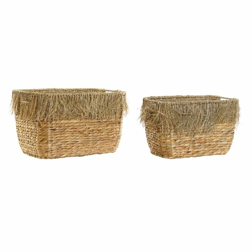 Basket set DKD Home Decor Brown Multicolour Natural Fringe 40 x 30 x