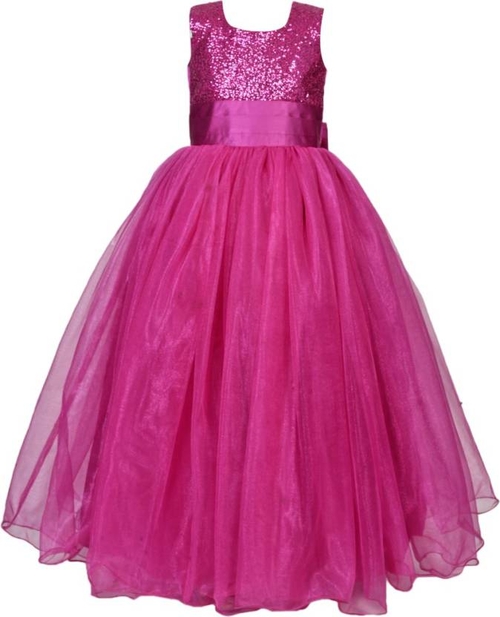 Girls Maxi/Full Length Party Dress  (Pink, Sleeveless)