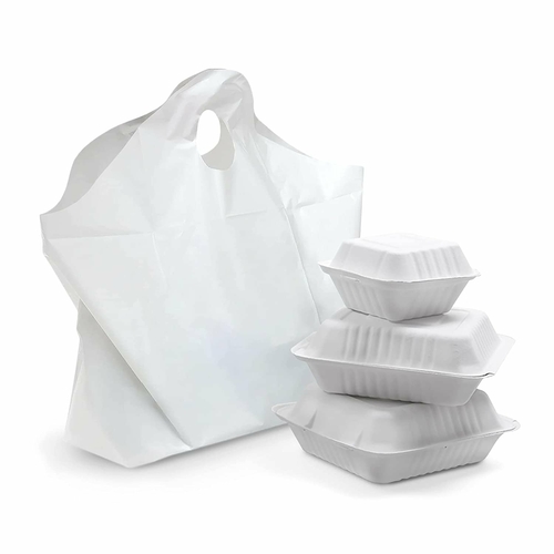 Pack of 500 White Take Out Bags with Wave Top Handle 21 x 18 + 10 BG.