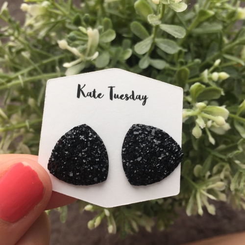 Large Black Triangle Druzy Earrings