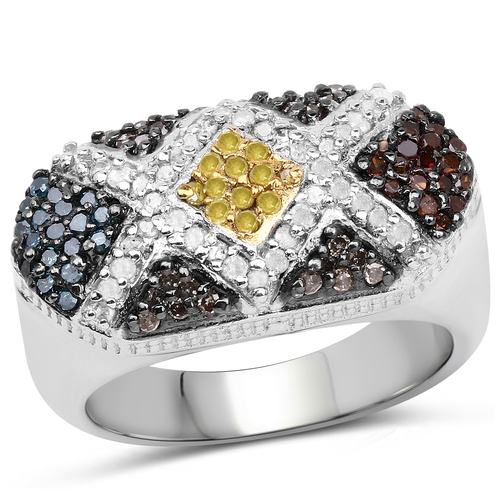 0.61 Carat Genuine Multi Diamond .925 Sterling Silver Ring