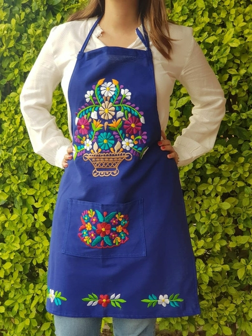 Mexican royal blue apron embroidered, Kitchen Cinco de Mayo