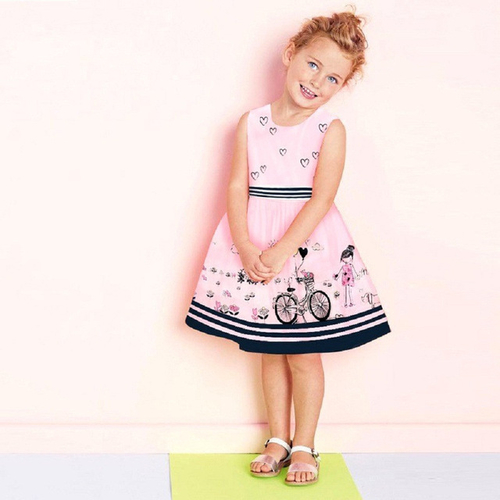 Hot sale Girls Stripe Belt Print Dress Fashion