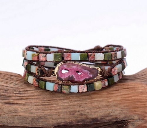 Druzy Bracelet Unique Mixed Square Natural Stones