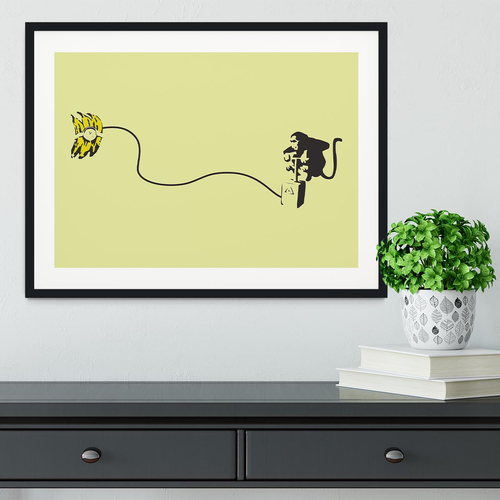 Banksy Monkey Banana Bomb Yellow Framed Print