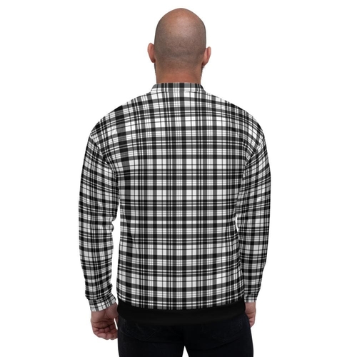 Mens Jacket - Tartan Plaid Edgy Bomber Jacket Black/white