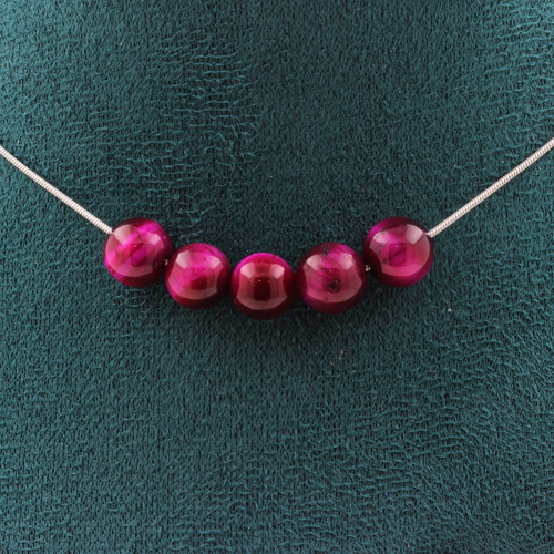 Fuschia Tiger's Eye 8 mm 5 beads necklace.