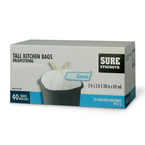 Sure Strength 6394266 13 gal Tall Kitchen Bags Drawstring  