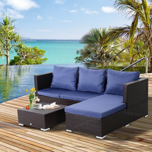 Outsunny 3 Piece Adjustable Seat Rattan Wicker Sofa Set Sleeping Couch