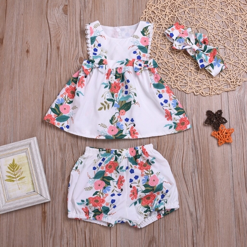 3Pcs Infant Toddler Baby Girls Floral Print Tops