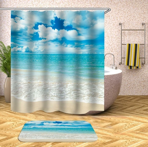 Sheep Clouds At The Beach Shower Curtain