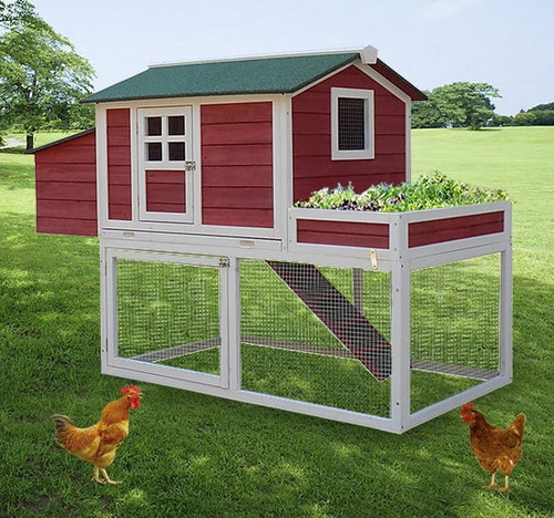 PawHut Wood Chicken Coop Hutch w/ Roof Top Run Backyard