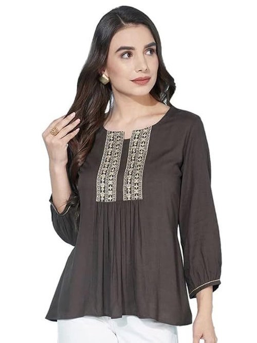 Women's Embroidery & printed Fit & Flare Top  (Size-L) (Color-GREY)