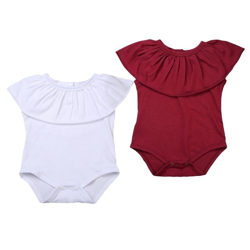 Newborn Baby Girls Solid Ruffle Neck Bodysuits
